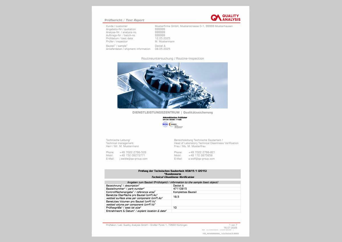 Prüfbericht Sauberkeitsprüfung