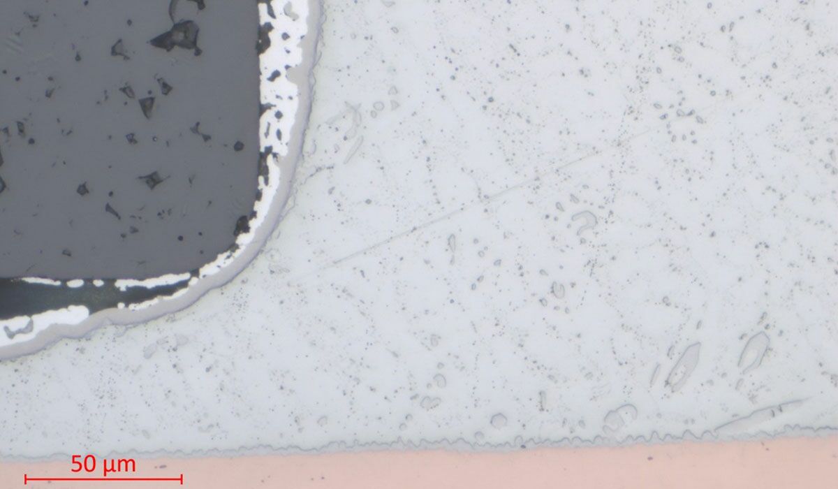 Solder joint fault: Intermetallic phases in a solder joint