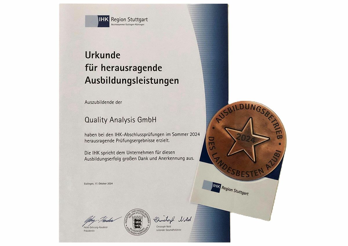 Quality Analysis wurde von der IHK für herausragende Ausbildungsleistungen geehrt