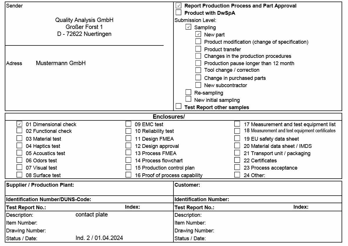 Initial sample test report (EMPB) as official proof that the samples meet the agreed requirements.
